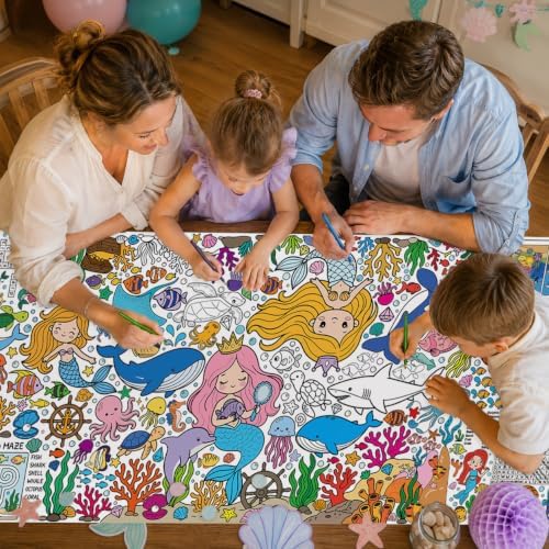 Mermaid Coloring Poster & Table Cover - 71" x 31.5"
