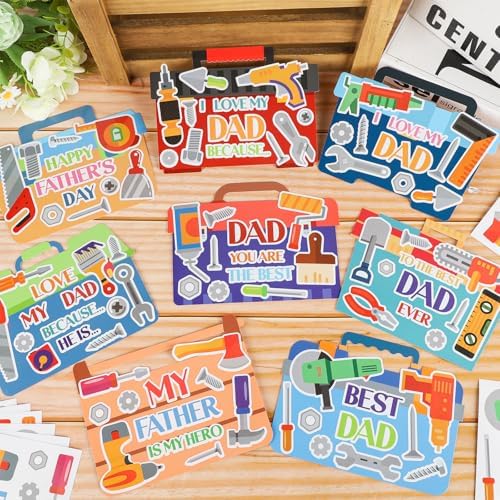 24Pcs Father's Day Card Crafts for Kids, DIY Cardboard Tool Box Cards Making Kit, Make Your Own Tool Box Greeting Cards for Father's Day Dad Birthday Dad Cards Classroom Activities Home Supply