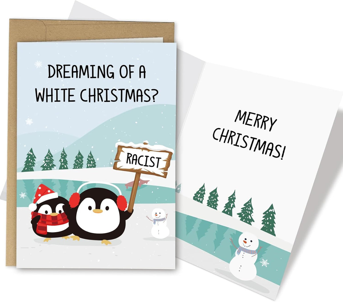 Funny Penguin Christmas Card for Men Women, Dark Humor Xmas Card, Sarcastic Holiday Cards Gift for Friend Brother Sister, Dreaming of a White Christmas