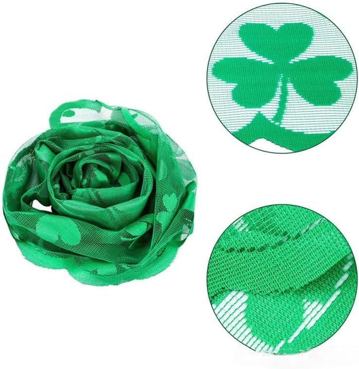 Green Lace Table Runners for St. Patricks Day Wedding Bridal Shower Baby Shower Party Table Decoration, Rustic Shamrock Clover Embroidered Boho Table Runner,14 x 120 Inch (Green)