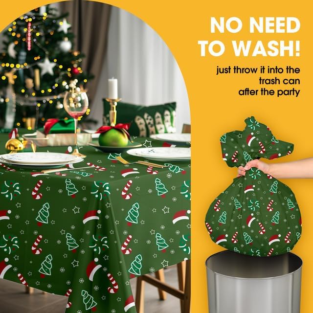 Niuara Christmas Green Plastic Table Cloth Disposable, 4 Pack, 54 x 108 in