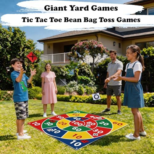 2-in-1 Outdoor Giant Tic Tac Toe Bean Bag Toss Games for Kids Adults,4.5Ft Large Outside Picnic Lawn Backyard Games for Kids Family Birthday Party Beach Carnival Outdoor Fun Giant Yard Field Day Games