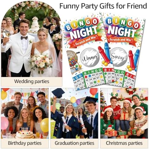 TOUNER 50Pcs Bingo Night Scratch Off Game Cards, Game Night Scratch Cards for Bingo Birthday Christmas Holiday Party Baby Bridal Shower Lottery Prize Raffle Tickets Favors Business Promotion