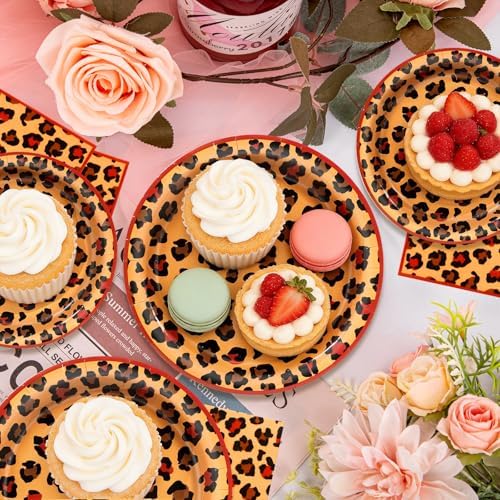 180pcs Red Cheetah Print Plates and Napkins Party Supplies,Serves 60