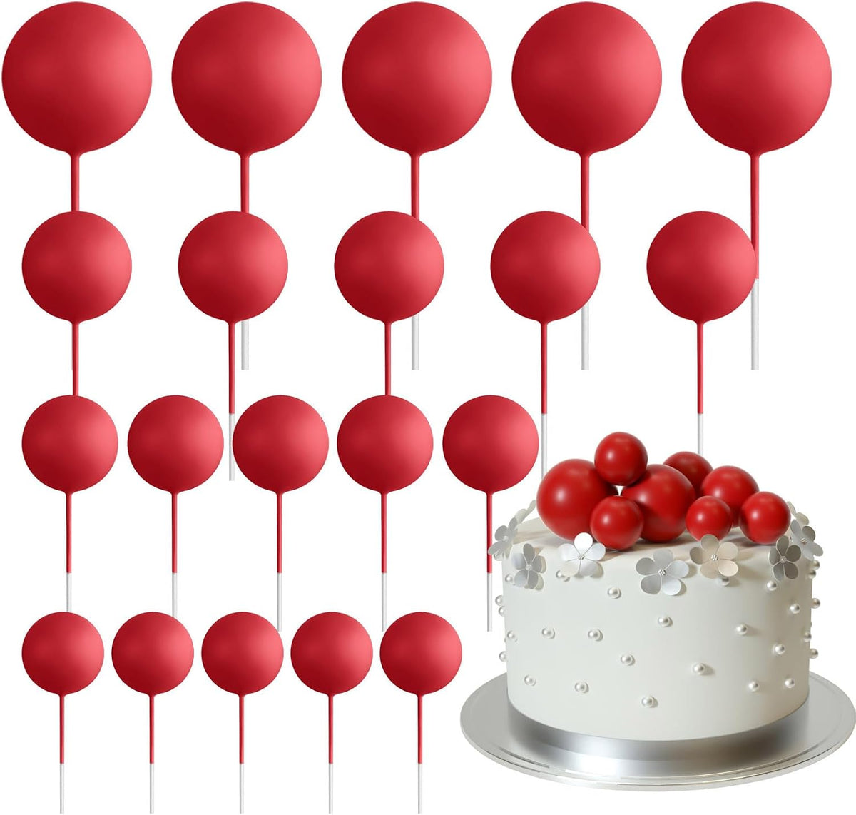 ASTARON 20 Pcs Foam Red Balls Cake Topper Decorations for Birthday Cake