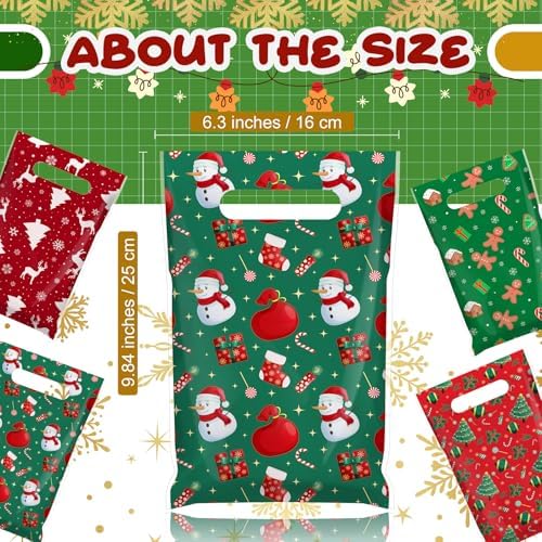 Gilprop 100 Pcs Christmas Plastic Gift Bags Bulk Small Treat Goodie Bags