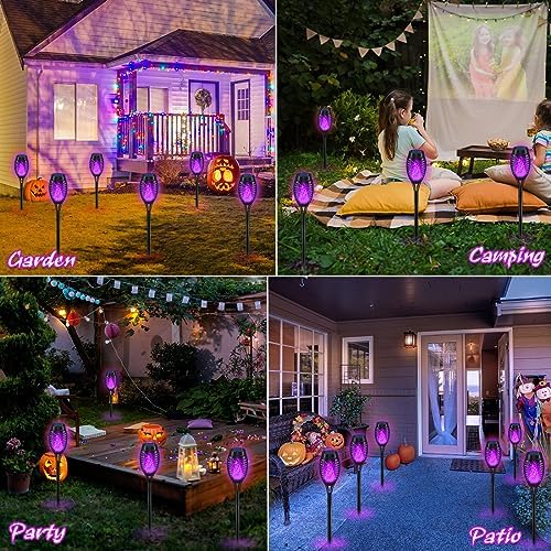 Halloween Decorations Outdoor Flickering Flame Purple Halloween Solar Light