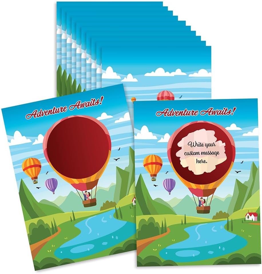 Make Your Own DIY Scratch Off Cards 20 Pack 3 in 4 in Note Cards and Stickers Adventure Awaits Hot Air Balloon 20 pack