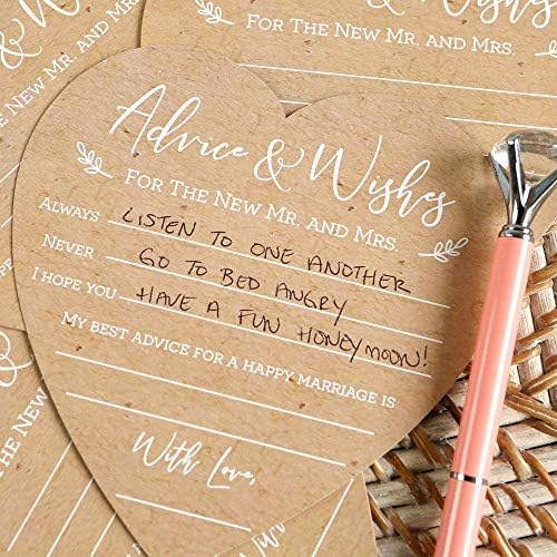 Kate Aspen Wedding Advice And Wishes For The Mr And Mrs - Heart Shaped Cards (Set of 50) Rustic Kraft Paper