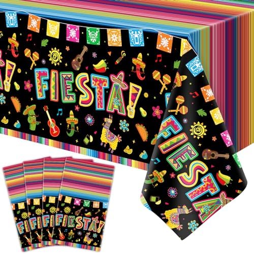 4 Pack Cinco De Mayo Printed Fiesta Mexican Table Cover Fiesta Party Tablecloth Taco Night Table Cloth Mexican Themed Tablecloth Mexico Party Supplies 86 x 51 in (220 x 130cm)