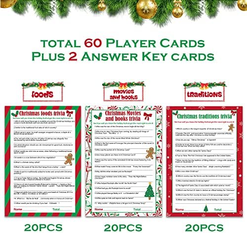 62 Pcs Christmas Trivia Party Game Cards, Xmas Festival Guessing Activity
