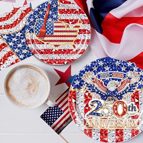 96 Pieces 250th Anniversary Plates and Napkins Patriotic Tableware Set, American Flag Disposable Paper Plates, Napkins, Forks for 4th of July Party Veterans Day Memorial Day Party Supplies- Serves 24