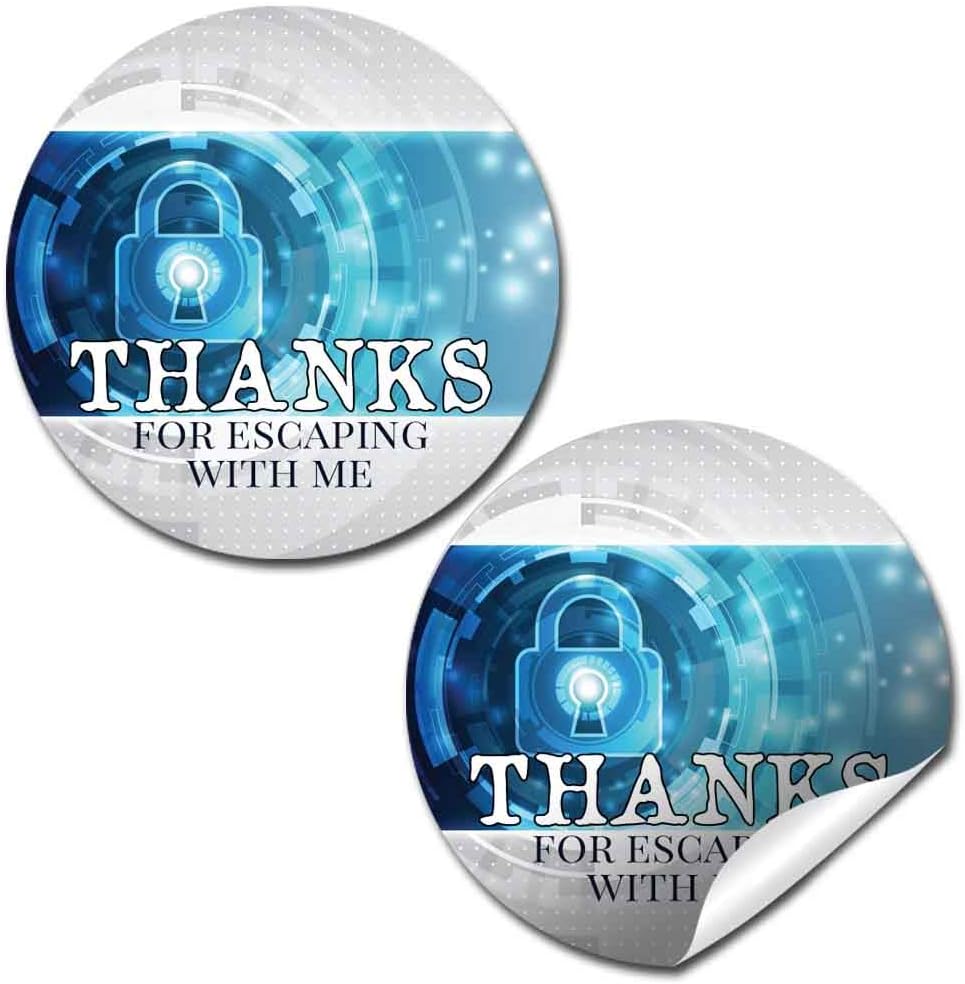 Escape Room Stickers, 40 Pack 2 Inch Round Birthday Labels, Escape Room Party Favors, Puzzle Mystery Thank You Design, Made in USA by Amanda Creation