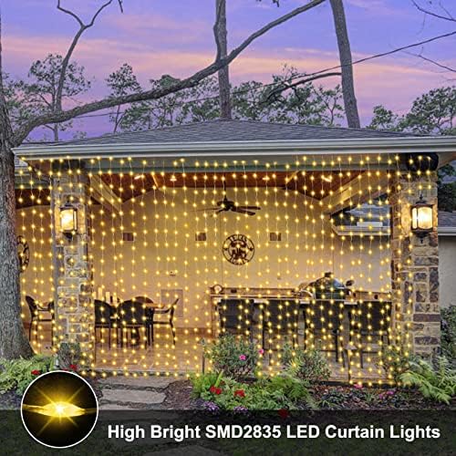 echosari Curtain Lights Battery Operated 6.6×6.6ft with Remote Timer