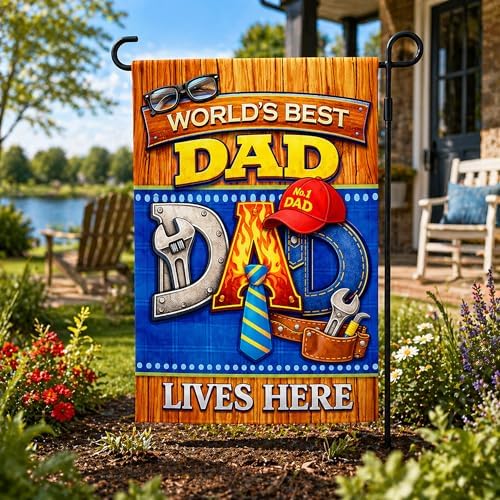 Fathers Day Decorations - WORLD'S BEST DAD Garden Flag | Dad Gifts for Fathers Day | Double Sided Father's Day Garden Banners for Outdoor Outside Patio Lawn Home Patry Decor