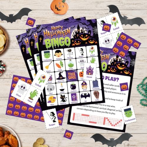 Halloween Bingo Cards for 24 Players - 5" x 7", Purple