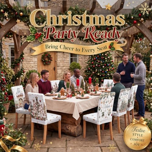 Moukeren 6 Pcs Watercolor Christmas Chair Covers Farmhouse Dining Slipcover