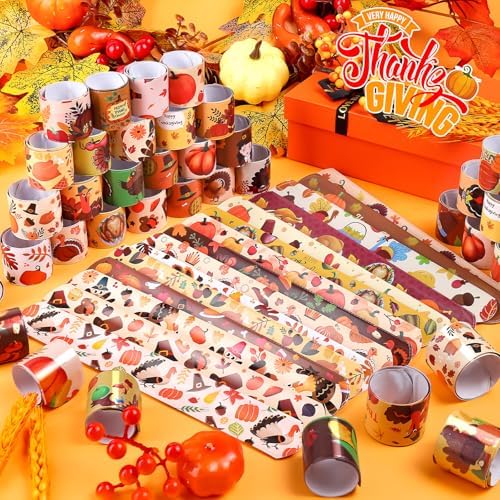 LUYI Thanksgiving Fall Slap Bracelets - 36pcs Autumn Theme Snap Wristbands for Party Favors, Table Decorations & Holiday Gatherings
