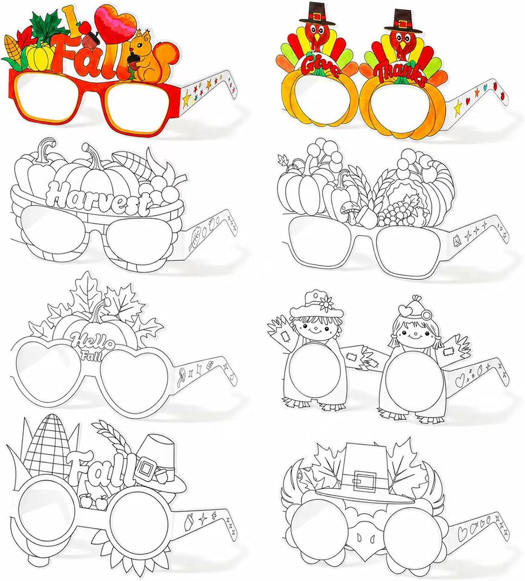 32Pcs Fall Thanksgiving Craft Bulk Coloring Glasses DIY Arts Kit for Kids