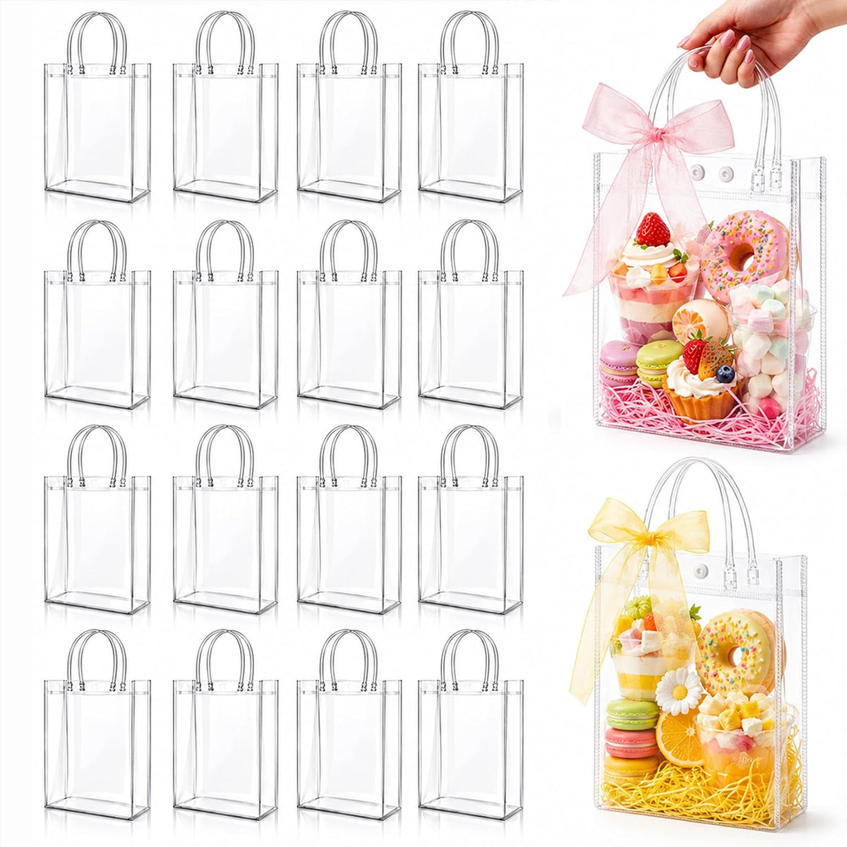 MAQIHAN Clear Goodie Bags with Handles - Party Favor Candy Bags Transparent