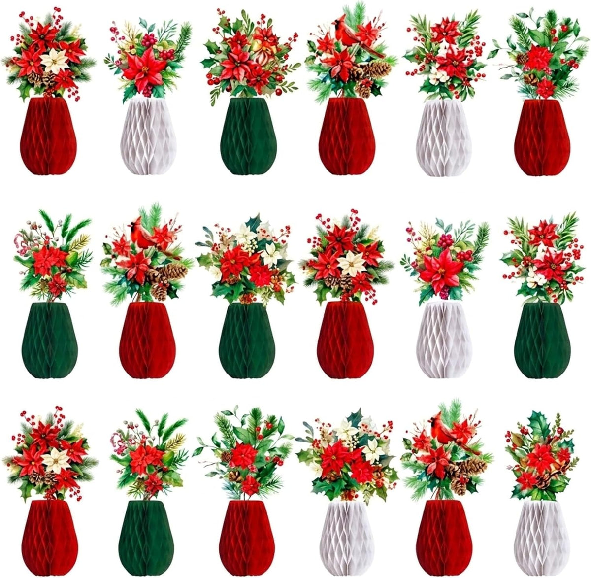 AmazingSpark 18 Pcs Christmas Honeycomb Table Decor Paper Poinsettia