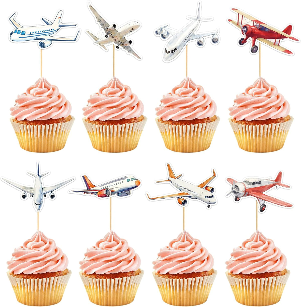 Hooqict 40Pcs Airplane Cupcake Toppers Airplane Birthday Cake Topper Decorations Cupcake Picks for Plane Themed Party Decorations Travel Around the World Party Supplies