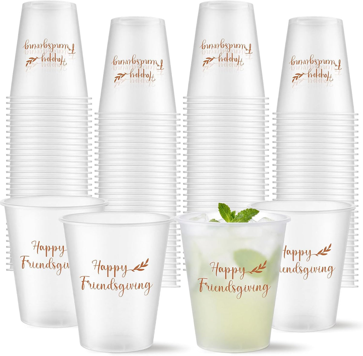 Yungyan 100 Pcs Happy Friendsgiving Frosted Plastic Cups 16oz Thanksgiving
