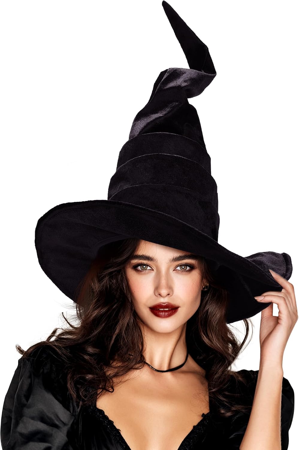 Ultrafun Women's Large Ruched Witch Hat Halloween Black Witch Wizard Hat Costume Accessory Adult