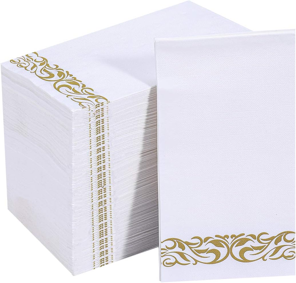 Vplus 200 Pack Paper Napkins, Soft Disposable Dinner Napkins, 3 Ply, Gold