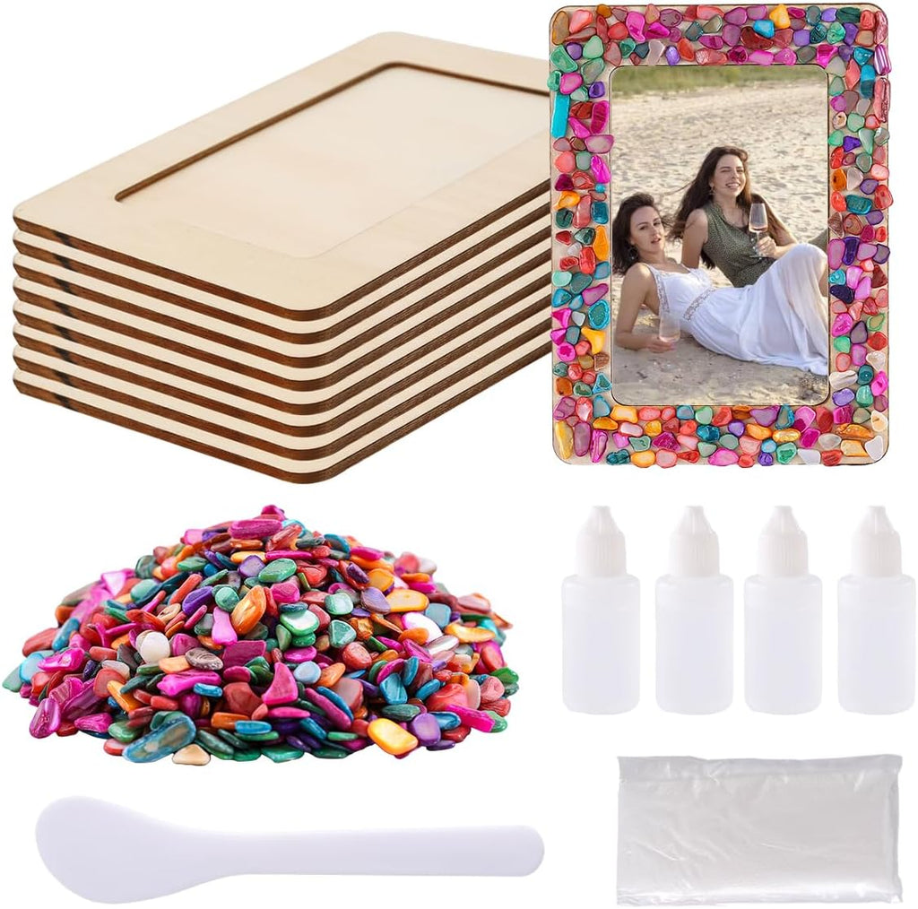 8 Packs DIY Mosaic Frame Craft Kit for 4*6 Photo,Wooden Picture Frames Kit