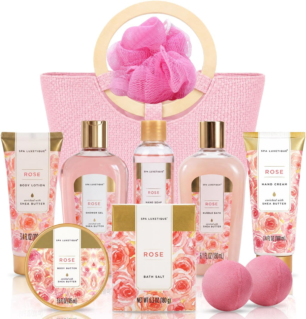 spa luxetique Spa Gift Baskets for Women - 10PCS Rose Bath Sets for Her Birthday, Christmas Gifts for Women, Mother, Wife, Girlfriend