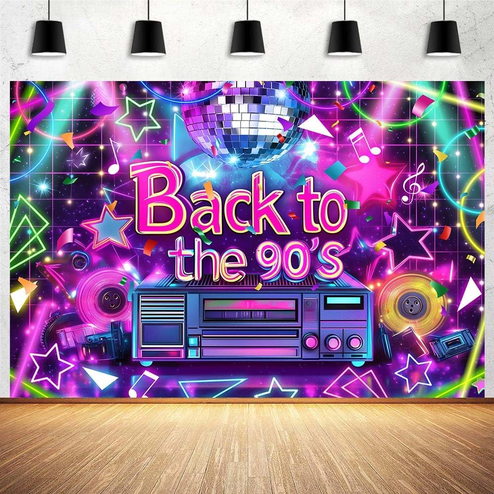 90's Party Decorations Backdrop Back to The 90's Banner, 90s Hip Hop Party Rock Music Disco Photography Background for 90s Themed Birthday Party, 15X10FT