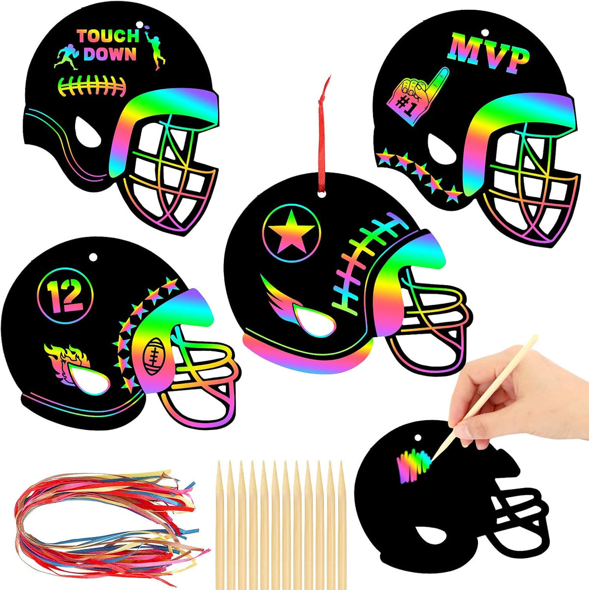 JULMELON 36 PCS Football Scratch Art Kids, Helmet Crafts Party Favors
