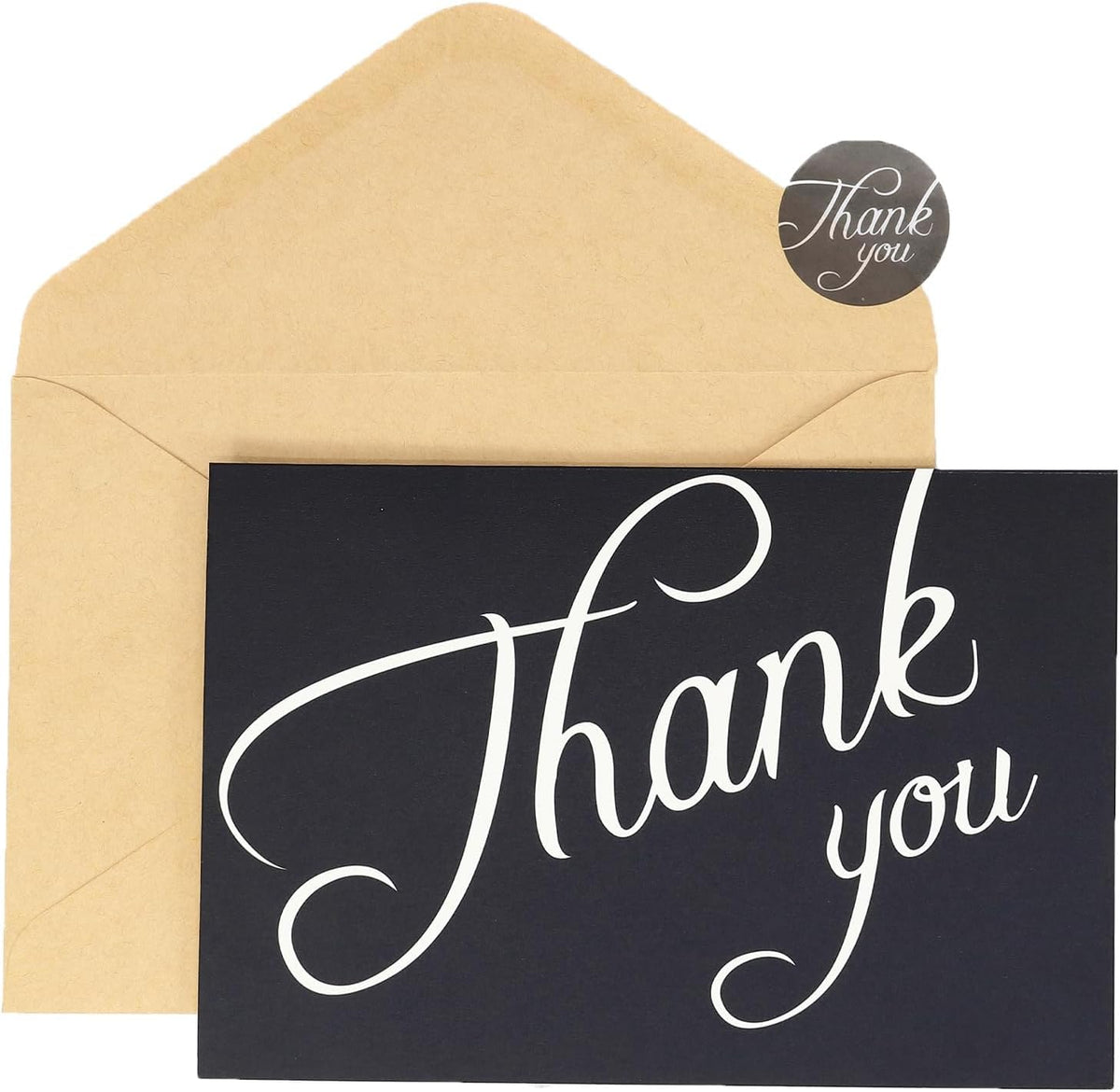 12 Pcs Black Thank You Card with White Script, 4.2x6.2 Cards Bulk