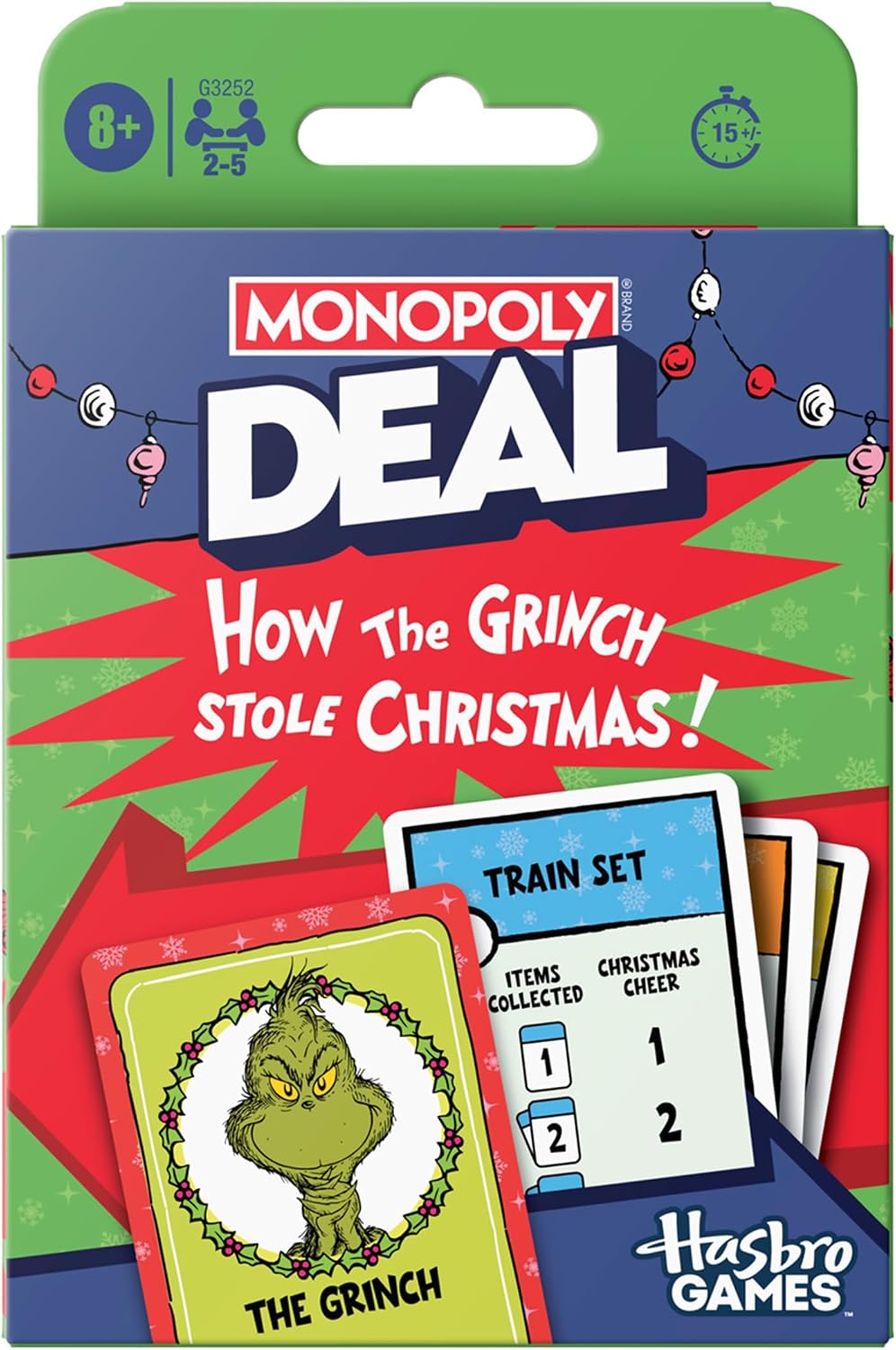 Monopoly Deal: How the Grinch Stole Christmas! Edition Card Game | Officially Licensed Dr. Seuss Family Games | 2-5 Players | 15 Mins. | Ages 8+