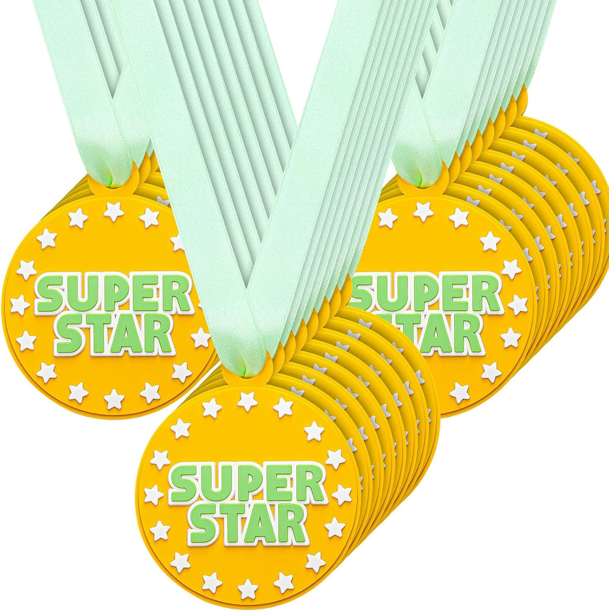 AmazingSpark 60 Pcs Super Star Award Medals, 2 Inch Rubber Medals Bulk Winner Encourage Team Participation for Kids Adults Trophy Award Prize Gift Competitions Graduation Party