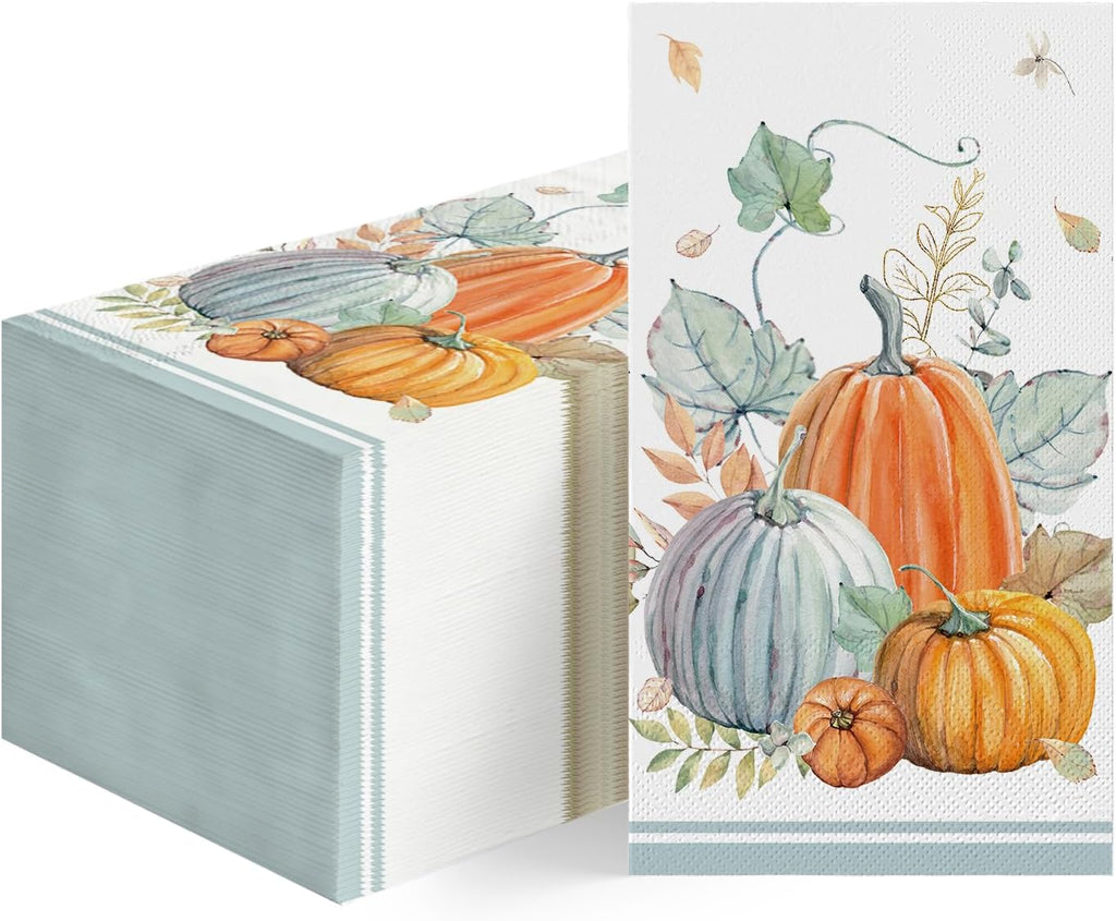 Horaldaily 50Pcs Fall Paper Napkins, Watercolor Pumpkin