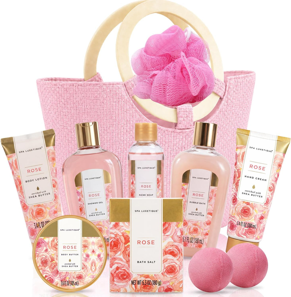 Spa Luxetique Rose 10pc Gift Baskets for Women Spa Gift Set