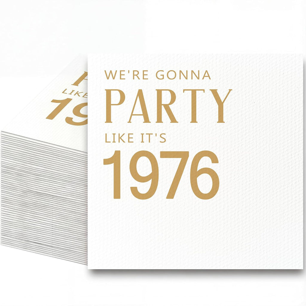 50th Birthday Cocktail Napkins Gold, 100 Pack We're Gonna Party Like It's 1976 Disposable Paper Beverage Cocktail Napkins for Women Her 50th Birthday Party Decorations, 5x5" (1976 Gold)
