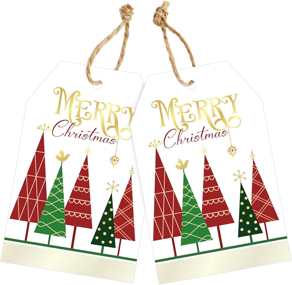 joycraft 50Pcs Merry Christmas Tags with String, Red & Green Christmas Tags
