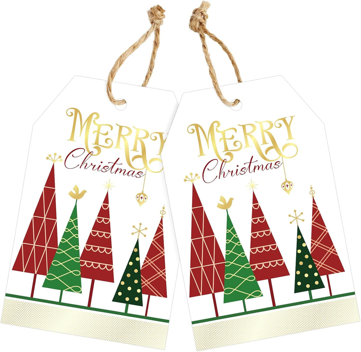 joycraft 50Pcs Merry Christmas Tags with String, Red & Green Christmas Tags