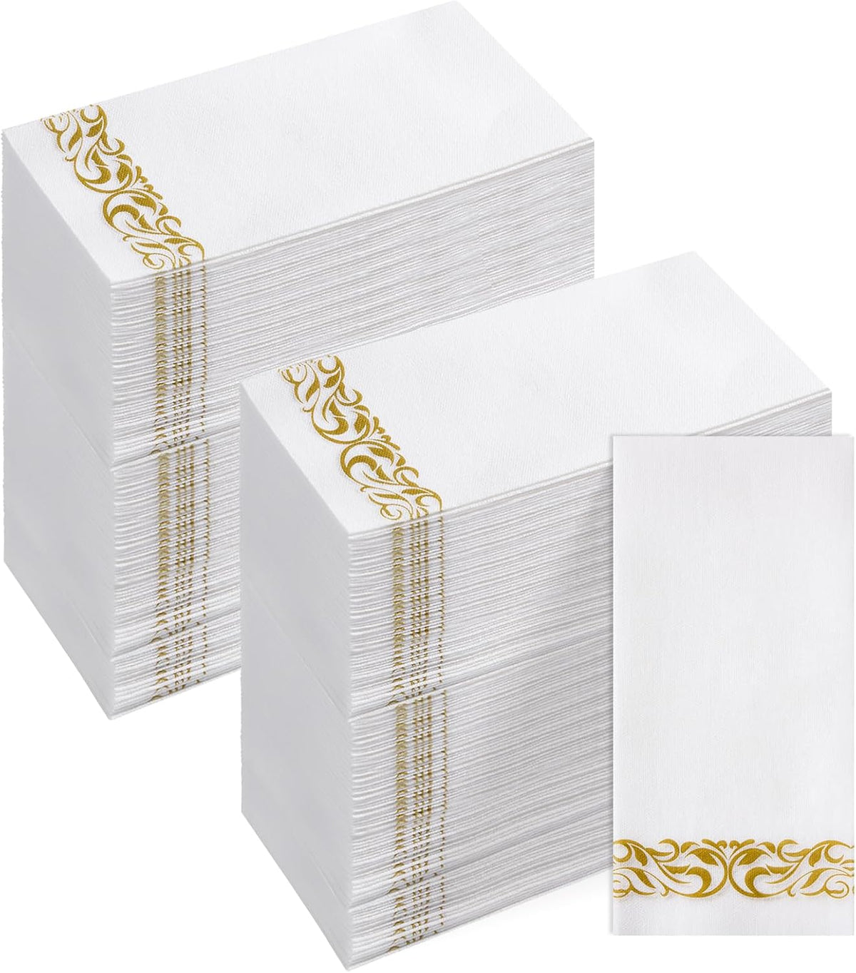 JOLLY CHEF 100 Disposable Hand Towels, Soft and Absorbent Linen Feel Dinner Napkin, Elegant Decorative Paper Guest Towels for Kitchen, Bathroom, Weddings, Parties, Silver and White