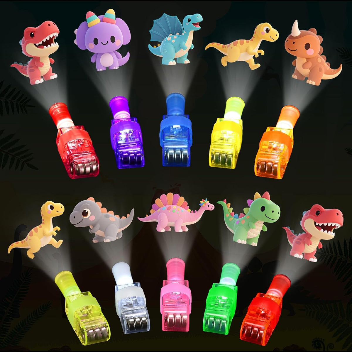 40PCS Dinosaur Party Favors for Kids, LED Light Up Finger Lights Glow in The Dark Toys - Dino Theme Birthday Party Supplies, Goodie Bag Fillers, Classroom Prizes, Pinata Stuffers for Boys Girls