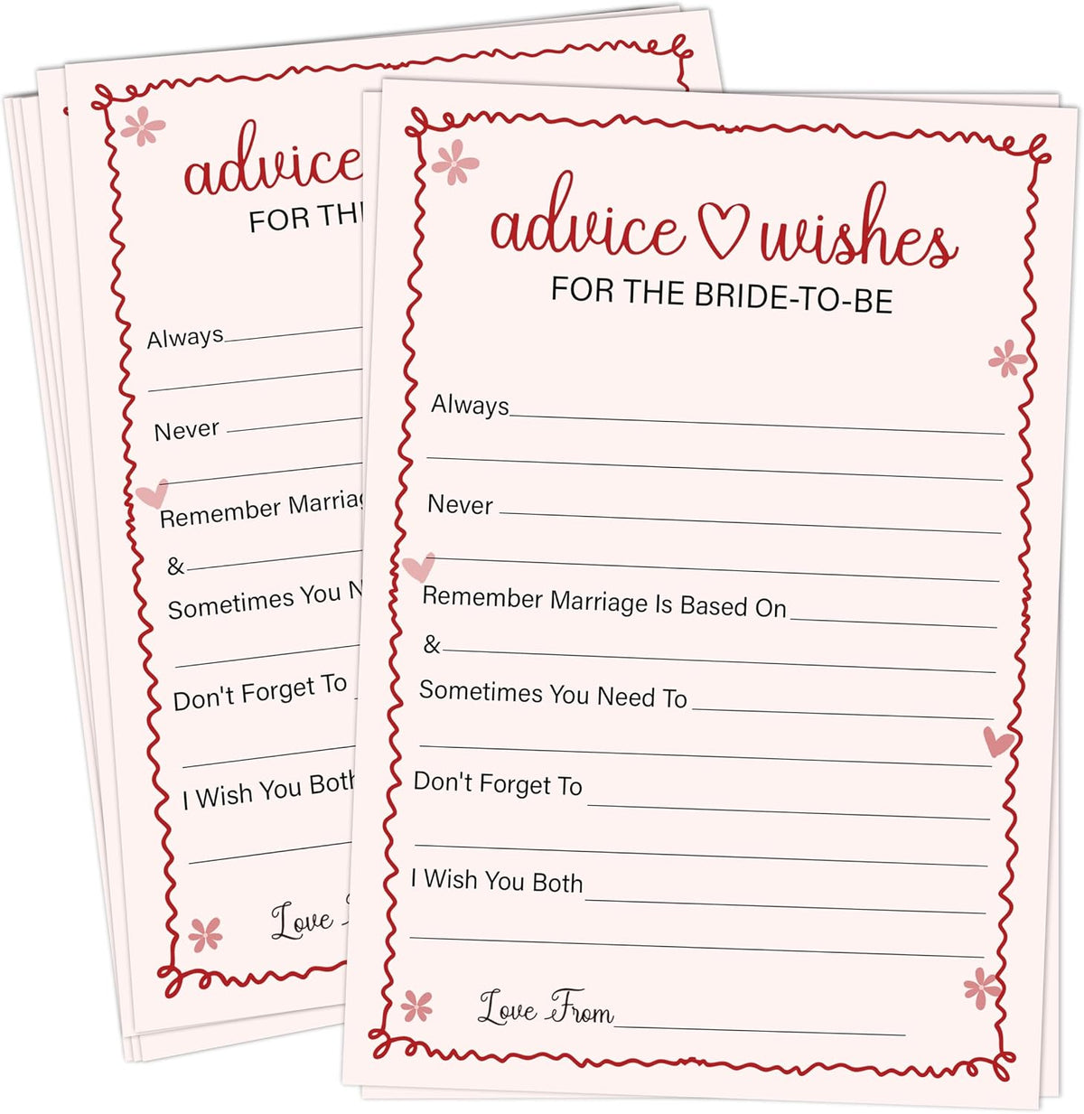Wedding Advice & Wishes Cards for Mr and Mrs, 30 Pink Double-Sided Advice Cards for Guests, Engagement Party, Bridal Shower, Wedding Reception & Newlyweds Party Decorations & Supplies
