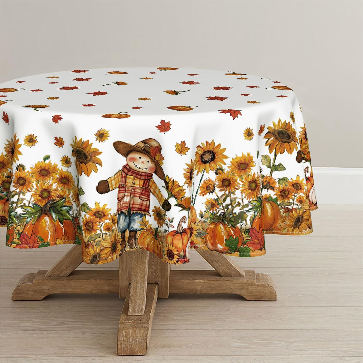 Fall Tablecloth 70Inch Round, Fall Harvest Decorations for Home Table Cloth, Truck Scarecrow Pumpkin Decor Washablae Seasonal Autumn Thanksgiving Tablecloths Polyester for Picnic Party Dinner