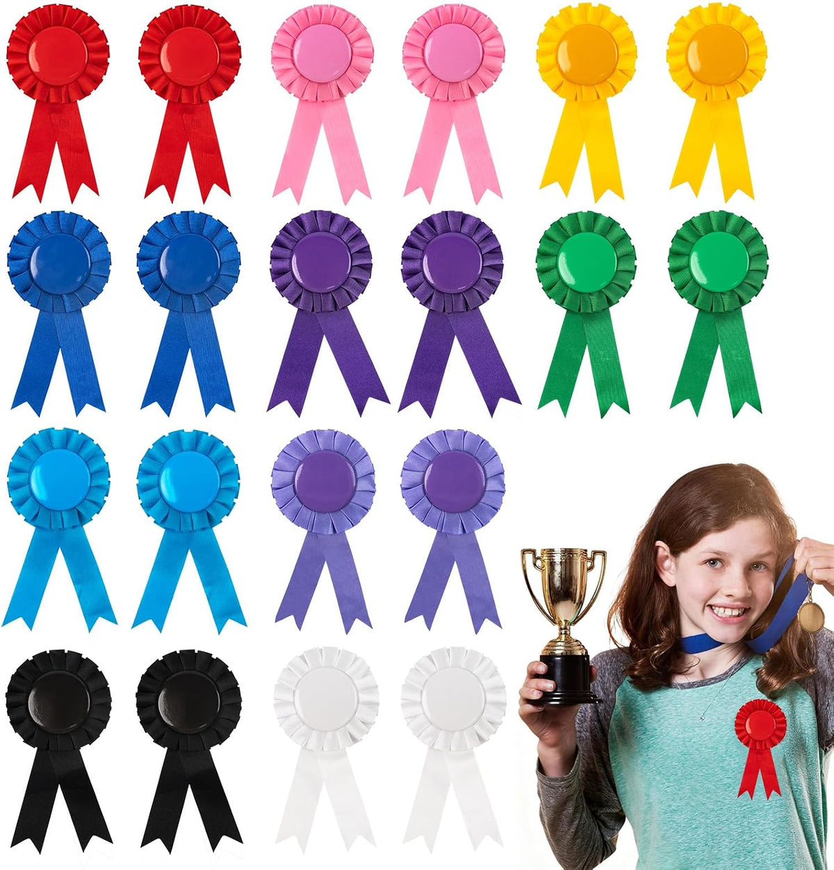 20PCS Blank Award Ribbons, Prize Ribbons for Medals (10 Colors)