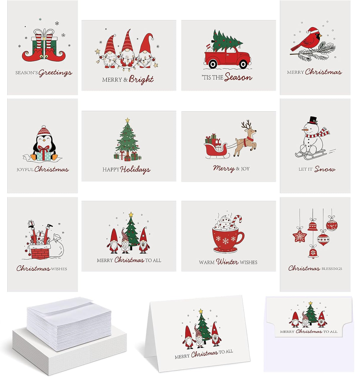 AmazingSpark 120 Pack Christmas Cards with Envelope Bulk White Xmas