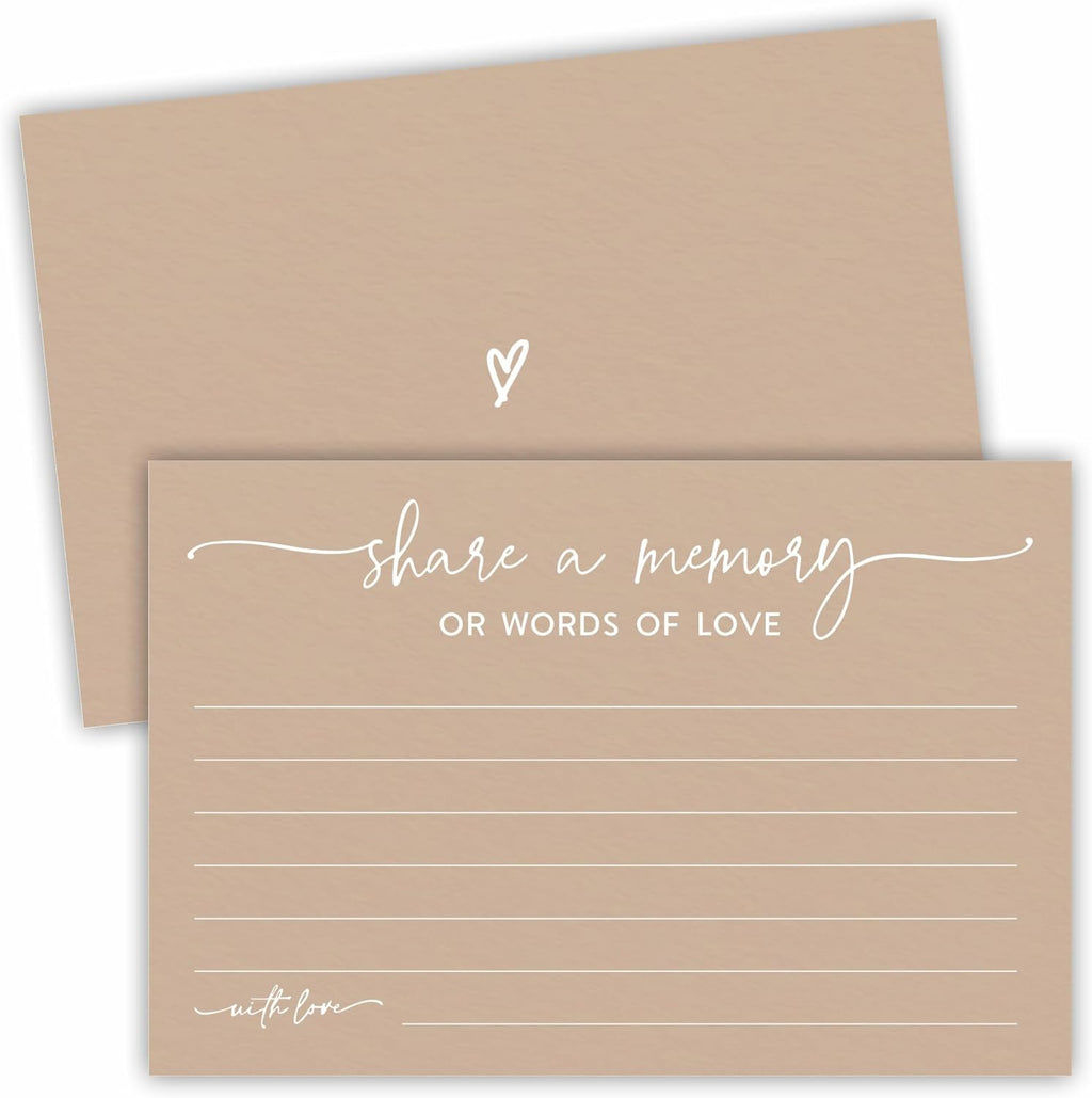 50 Pcs Share A Memory Of Love Cards- 4"x 6" Double Sided Fill- Memory Cards For Wedding, Graduation, Anniversary, Birthday, Retirement Party - Celebration Of Life Keepsake Cards（Minimalism Brown）- A05