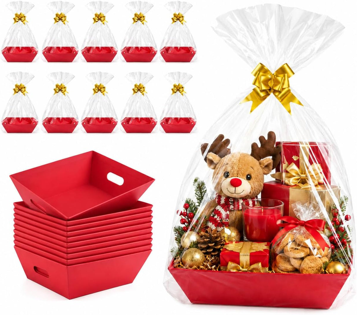 CDIVEFTN Baskets for Gifts Empty, 10 Pack Red Gift Basket Kit with Bags