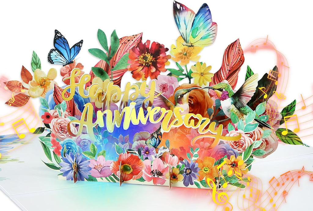 FaCraft Large Anniversary Card for Couple - 3D Pop Up Music & Light Valentines Wedding Anniversary Card Gifts with Envelope, Blank Insert and Seal, for Spouse Husband Wife Him Her